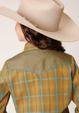 GIRLS LONG SLEEVE SNAP BUTTERSCOTCH TURQUOISE PLAID WESTERN SHIRT