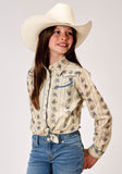 GIRLS LONG SLEEVE SNAP FLORAL STRIPE WESTERN SHIRT WITH SOLID PIPING ON FRONT AND BACK YOKES SMILE POCKETS