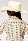 GIRLS LONG SLEEVE SNAP FLORAL STRIPE WESTERN SHIRT WITH SOLID PIPING ON FRONT AND BACK YOKES SMILE POCKETS