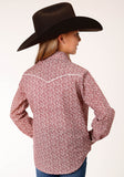 GIRLS LONG SLEEVE SNAP CREAM AND RED FLORAL PRINT WESTERN SHIRT