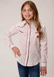 GIRLS LONG SLEEVE SNAP WHITE AND RED FLORAL PRINT WESTERN SHIRT