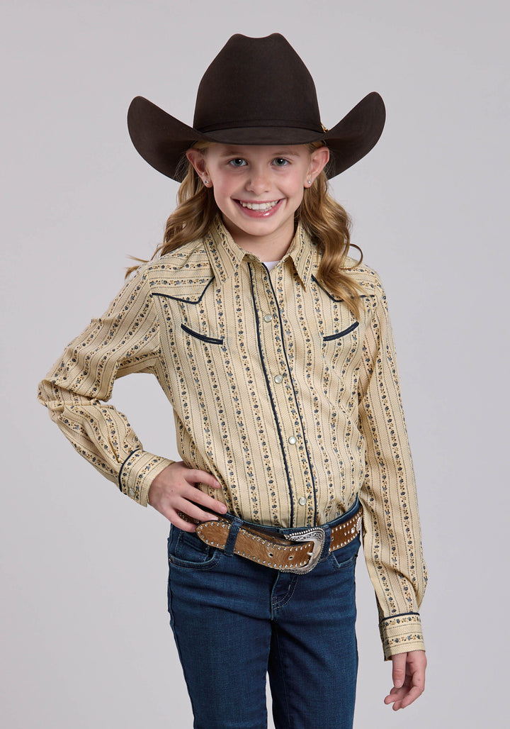 GIRLS LONG SLEEVE SNAP WALLPAPER FLORAL PRINT WESTERN SHIRT