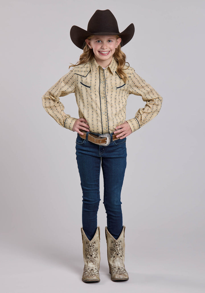 GIRLS LONG SLEEVE SNAP WALLPAPER FLORAL PRINT WESTERN SHIRT