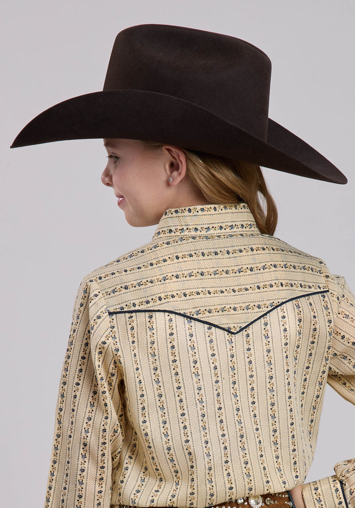 GIRLS LONG SLEEVE SNAP WALLPAPER FLORAL PRINT WESTERN SHIRT