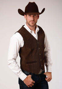 MENS BROWN SUEDE LEATHER VEST WITH WESTERN FRONT YOKES