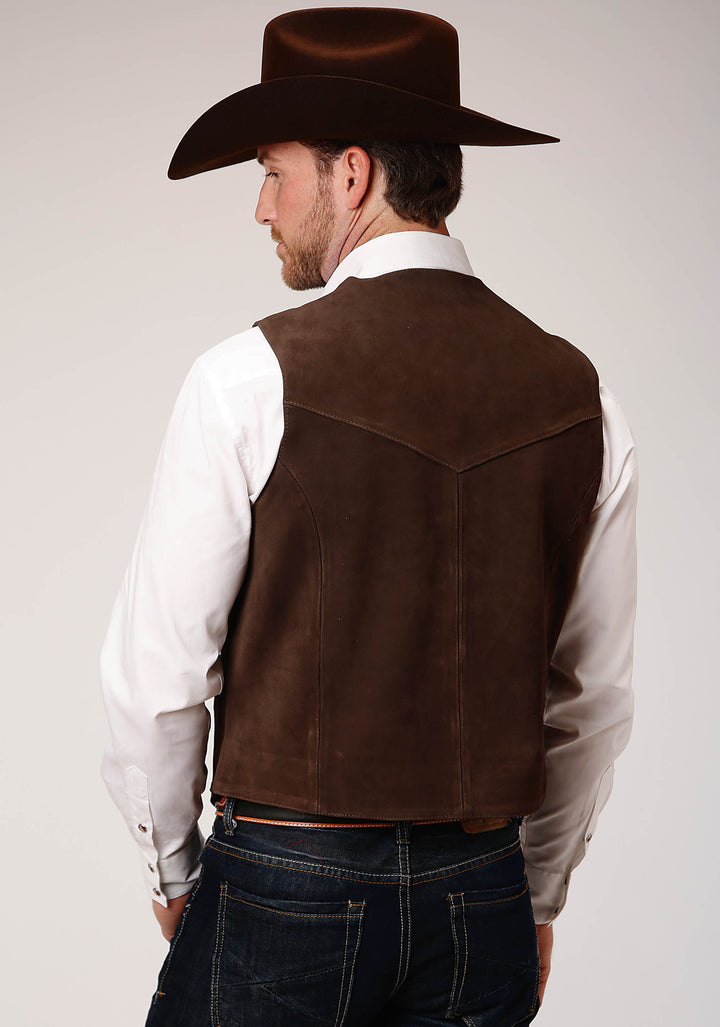 MENS BROWN SUEDE LEATHER VEST WITH WESTERN FRONT YOKES
