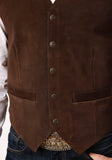 MENS BROWN SUEDE LEATHER VEST WITH WESTERN FRONT YOKES