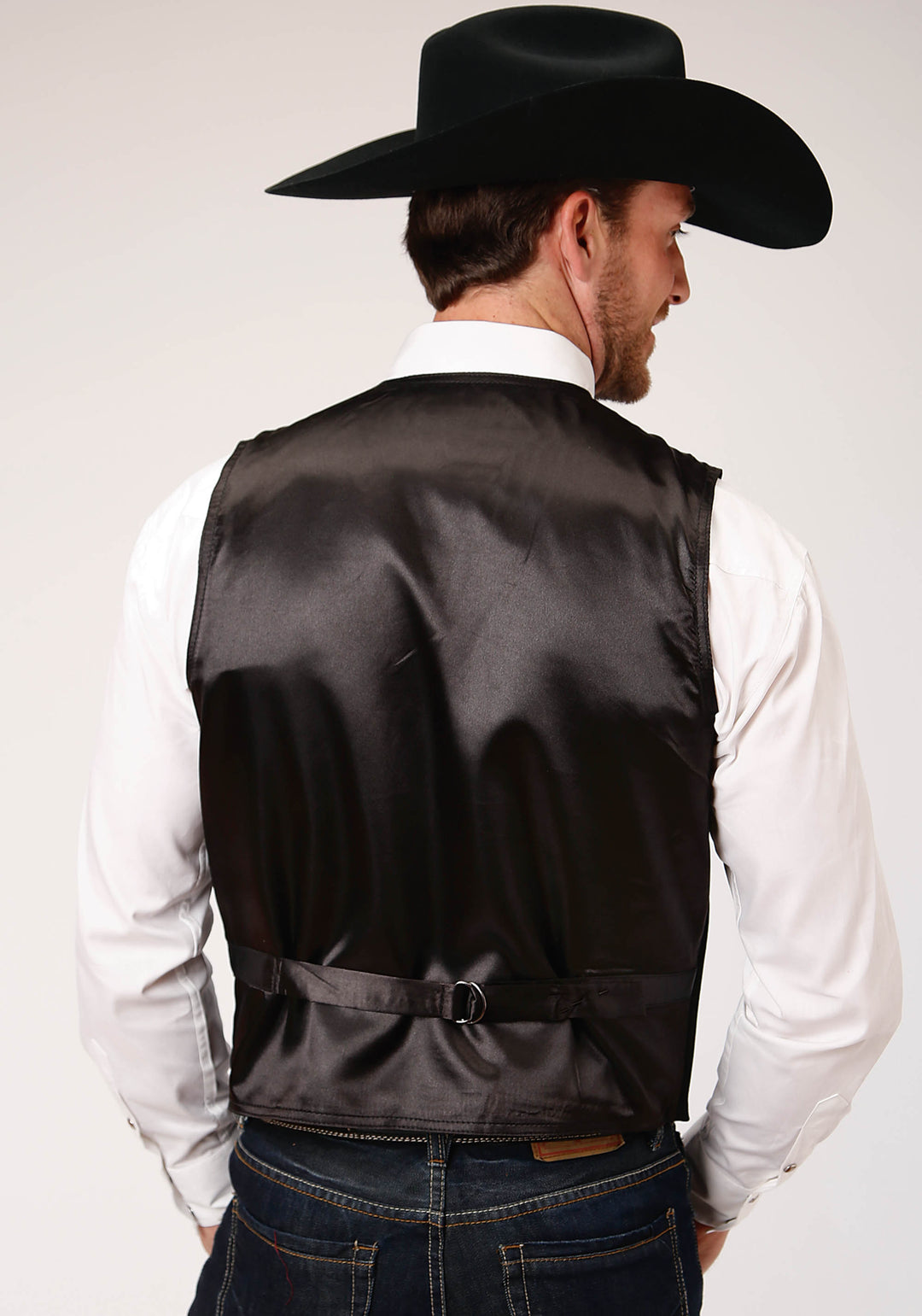 MENS BLACK SUEDE LEATHER VEST WITH BUCKLE TIE
