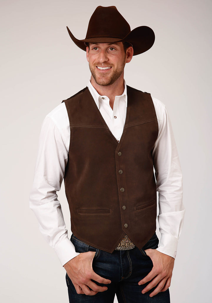 MENS BROWN SUEDE LEATHER VEST WITH BUCKLE TIE
