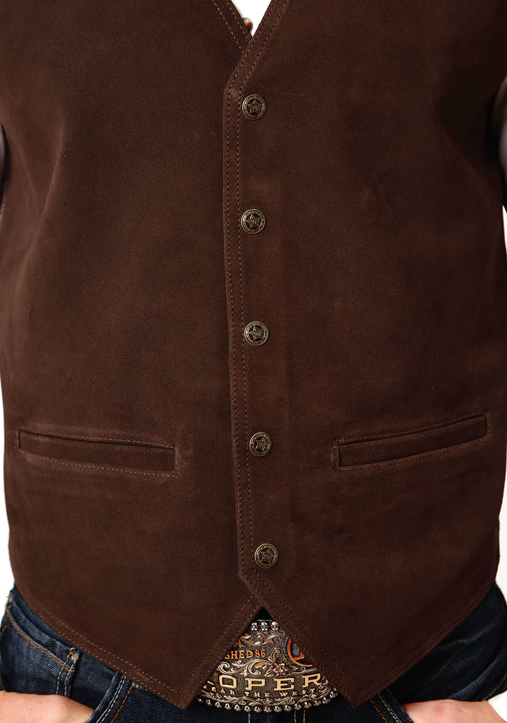 MENS BROWN SUEDE LEATHER VEST WITH BUCKLE TIE