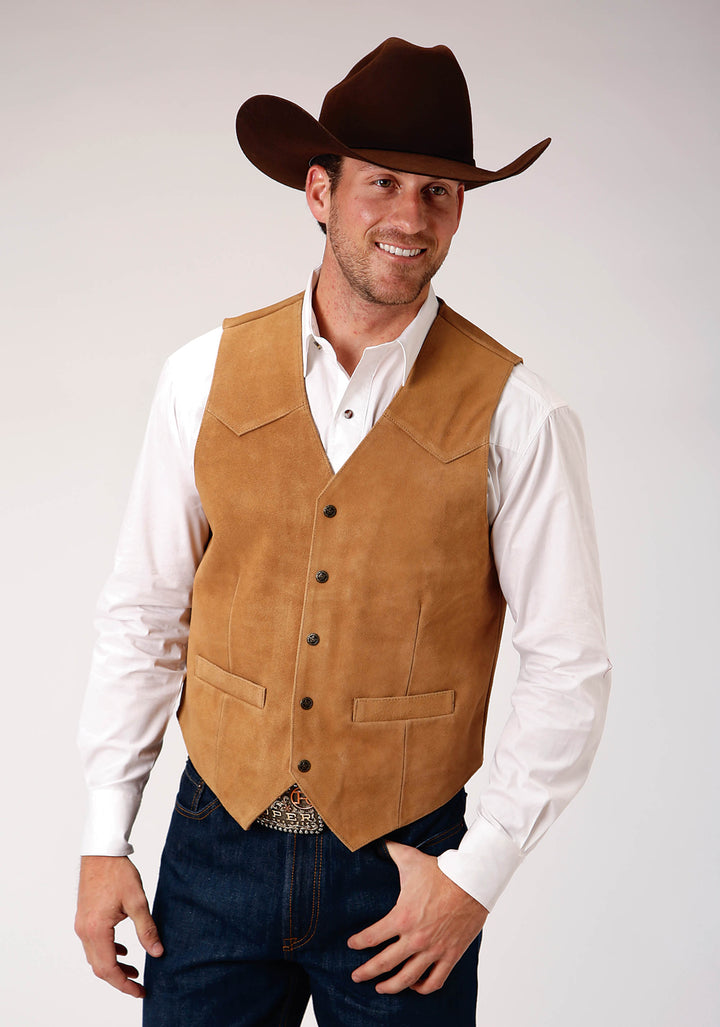 MENS SAND SUEDE LEATHER VEST BIG MAN FIT