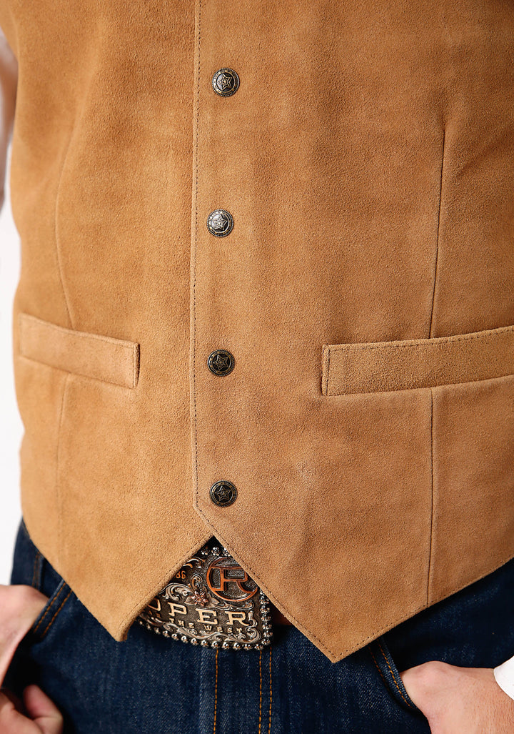MENS SAND SUEDE LEATHER VEST BIG MAN FIT