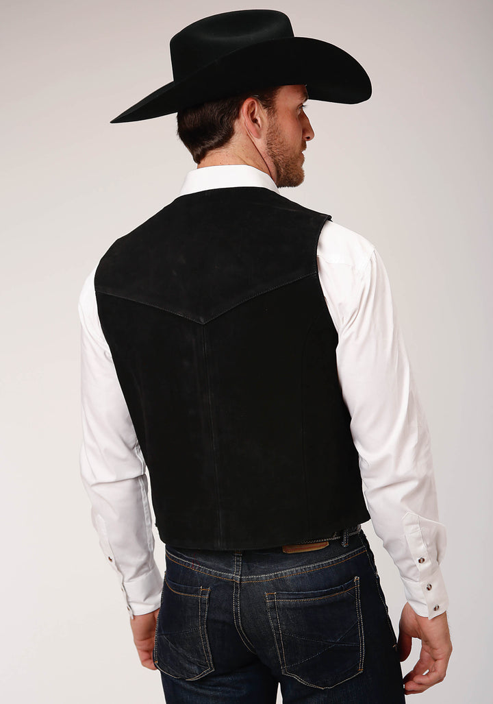 MENS BLACK SUEDE LEATHER VEST TALL FIT