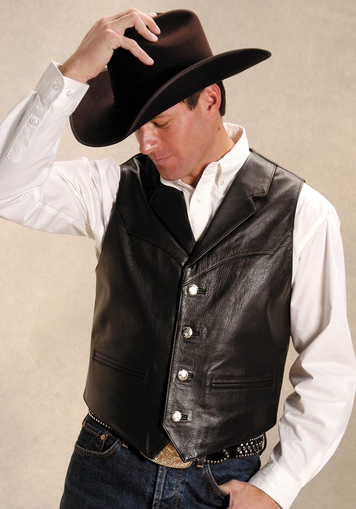 MENS BROWN LEATHER NOTCH COLLAR VEST