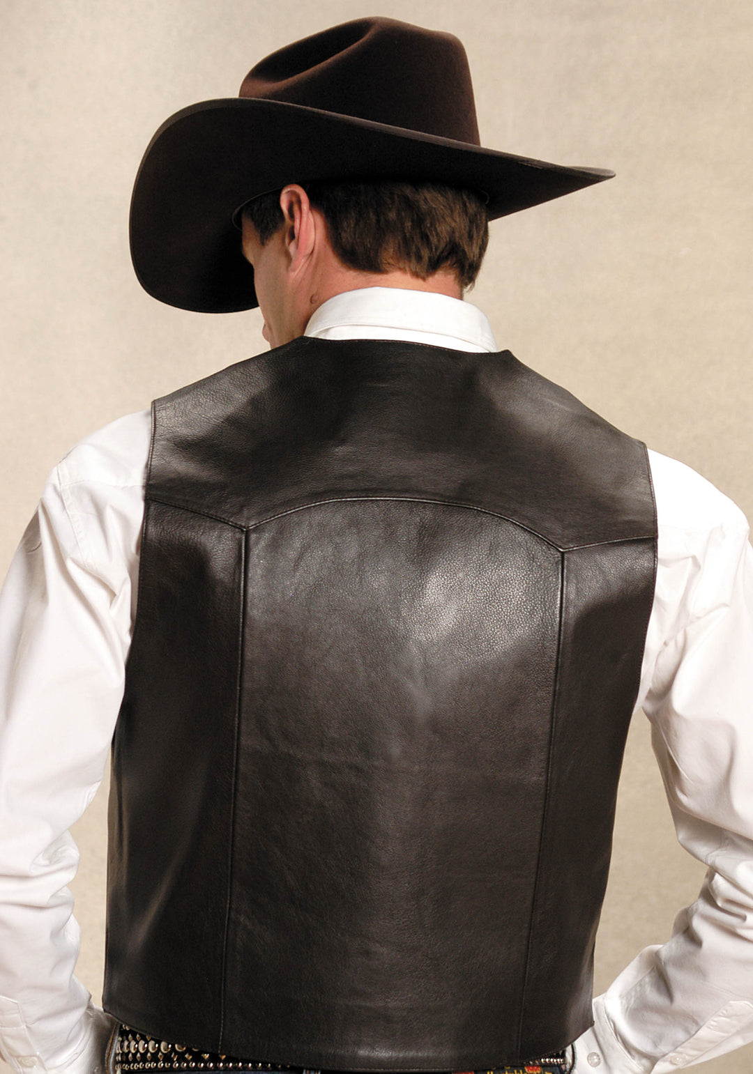 MENS BROWN LEATHER NOTCH COLLAR VEST