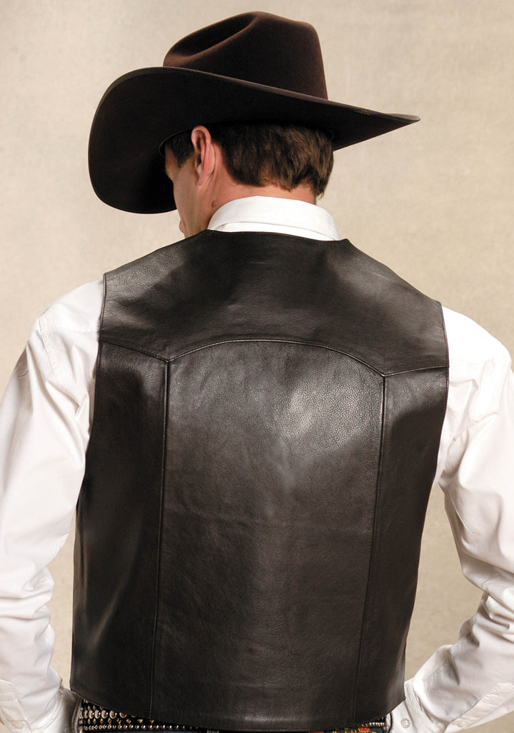 MENS BROWN LEATHER NOTCH COLLAR VEST
