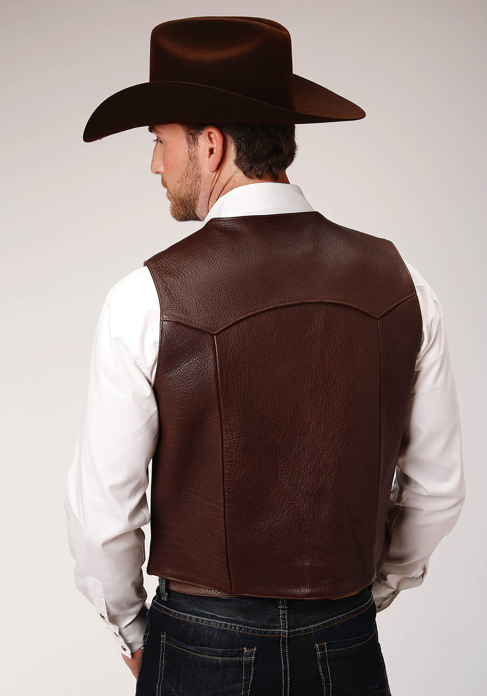 MENS BROWN LEATHER NOTCH COLLAR VEST BIG MAN FIT