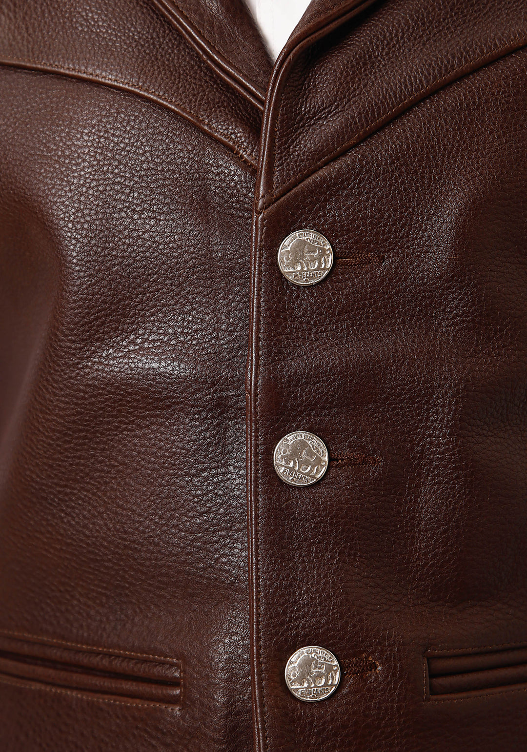 MENS BROWN LEATHER NOTCH COLLAR VEST BIG MAN FIT