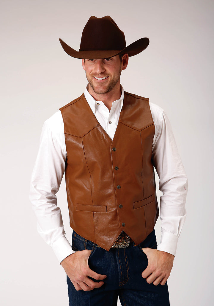 MENS BROWN GOAT NAPPA LEATHER VEST TALL FIT