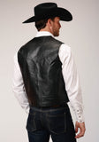 MENS BLACK LEATHER WESTERN VEST WITH YOKES