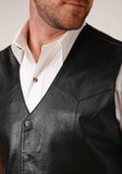 MENS BLACK LEATHER WESTERN VEST WITH YOKES