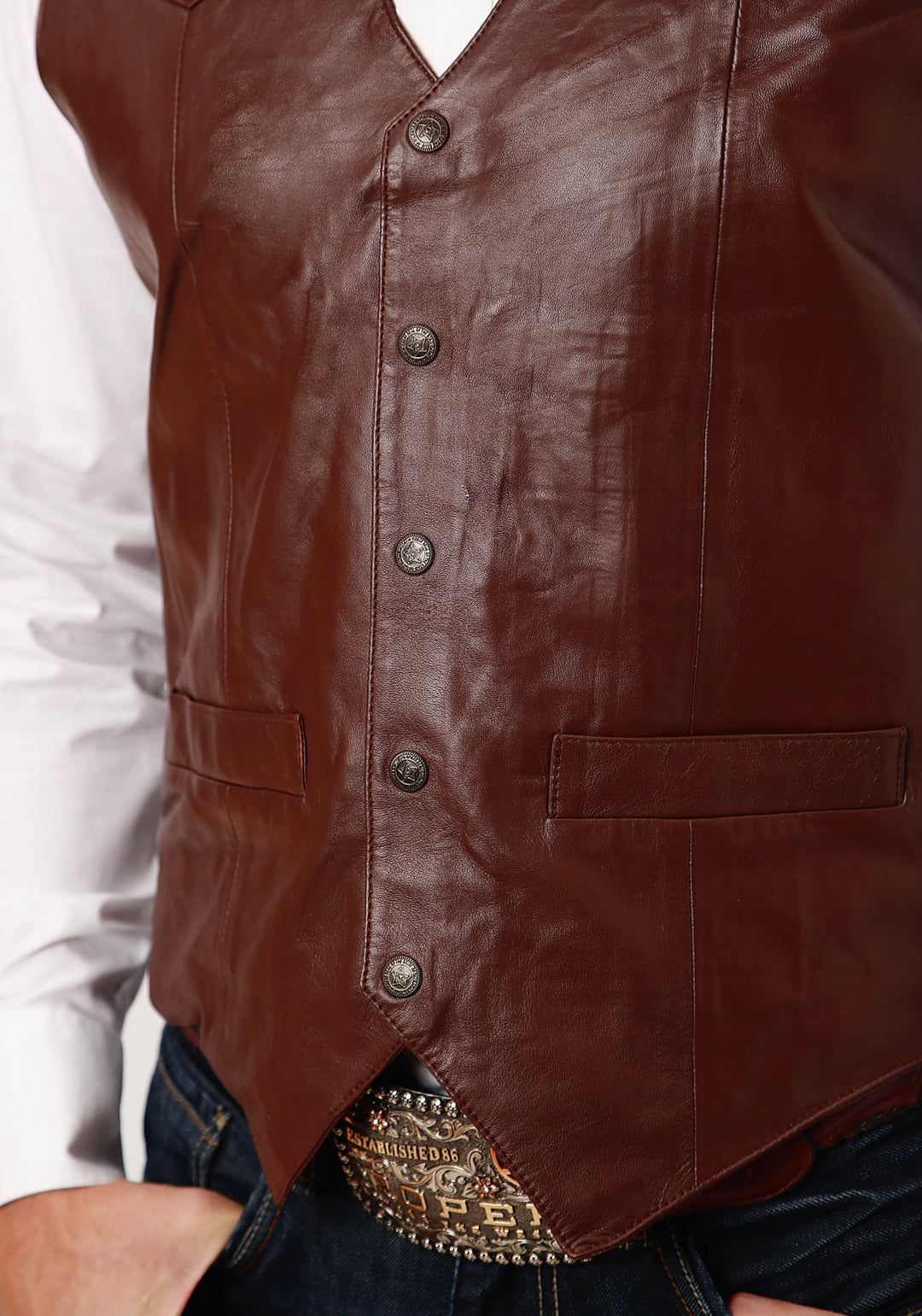 MENS DARK BROWN LAMB NAPPA  WESTERN VEST