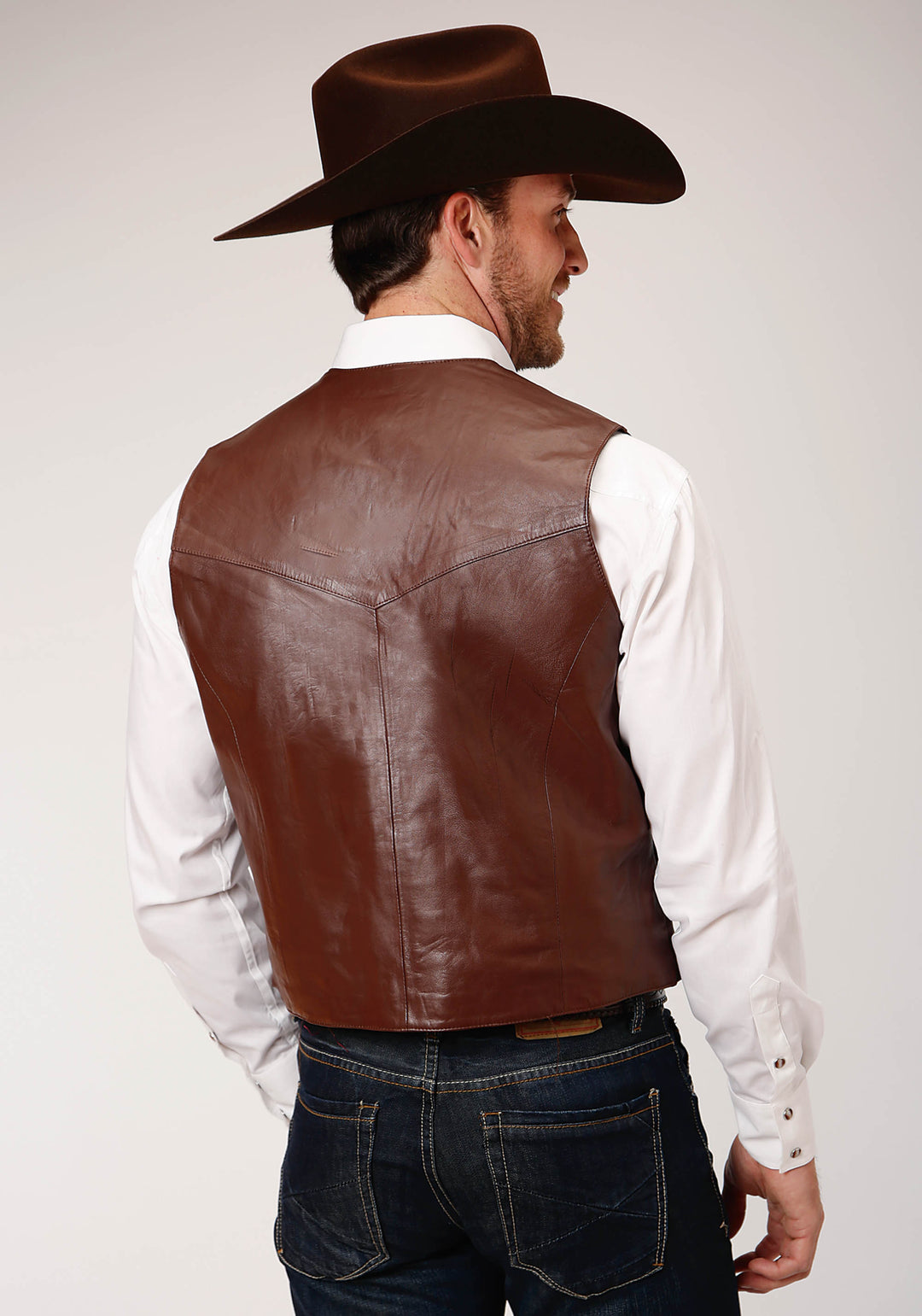 MENS BROWN LAMB NAPPA LEATHER VEST TALL FIT
