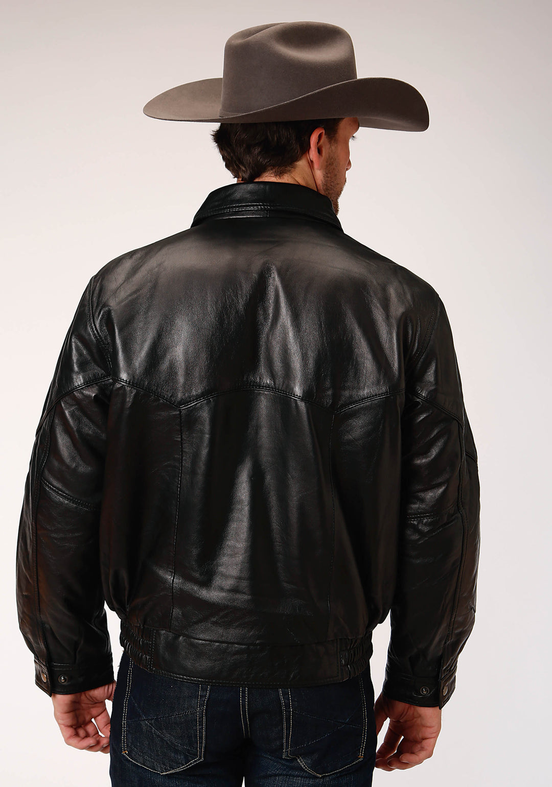 MENS BLACK LEATHER BOMBER JACKET