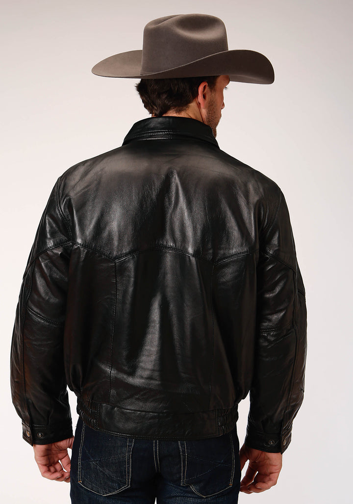 MENS BLACK LEATHER BOMBER JACKET