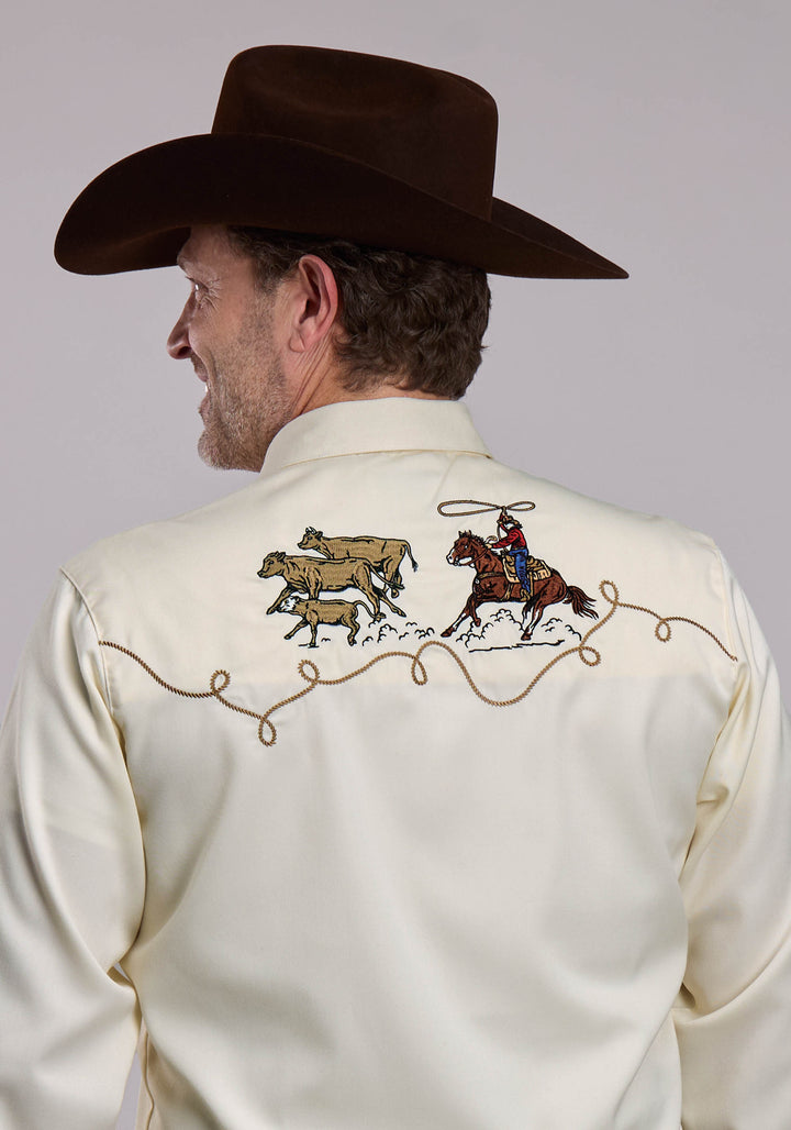 MENS ROPER POLY RAYON TWILL WESTERN SHIRT LONG SLEEVE SNAP SHIRT