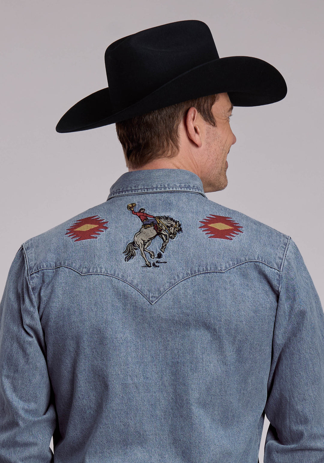 MENS ROPER MEDIUM WASH DENIM WESTERN SNAP SHIRT
