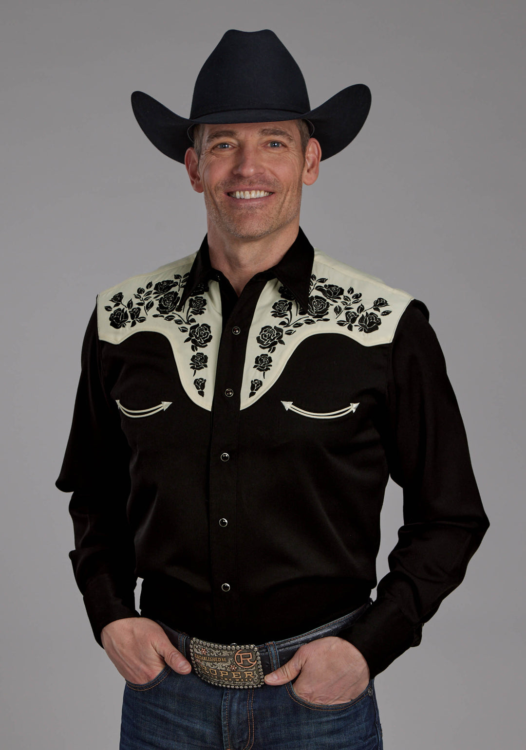 MENS BLACK POLY RAYON WESTERN SHIRT LONG SLEEVE SNAP WESTERN SHIRT