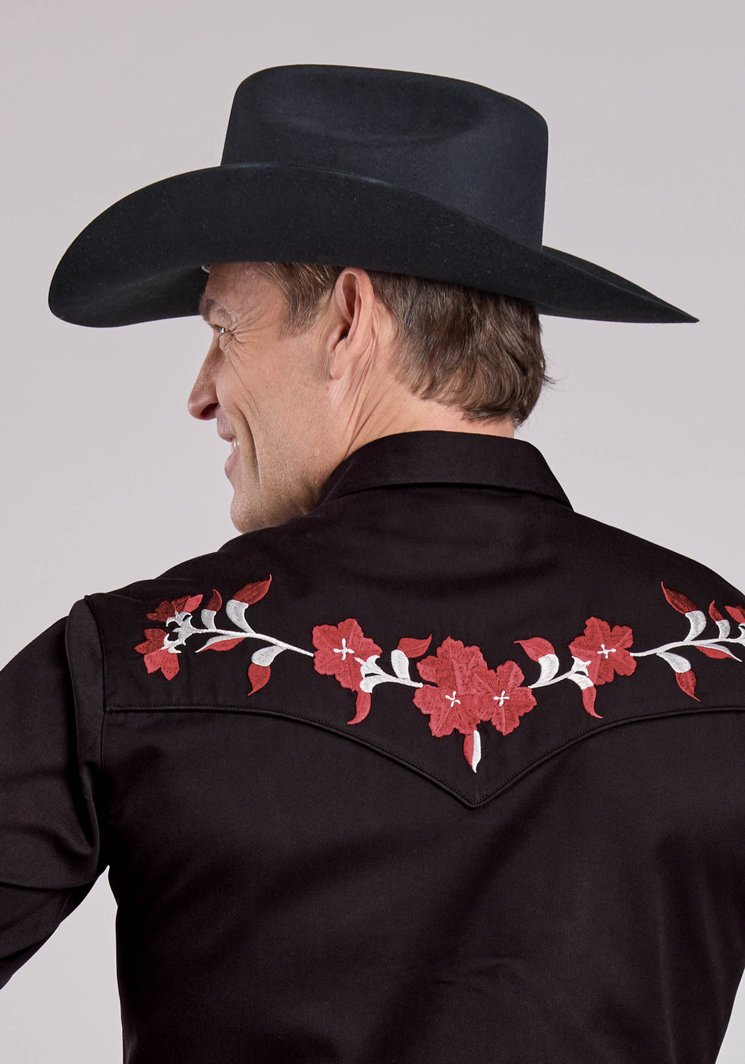 MENS LONG SLEEVE SNAP JET BLACK POLY RAYON WESTERN SHIRT