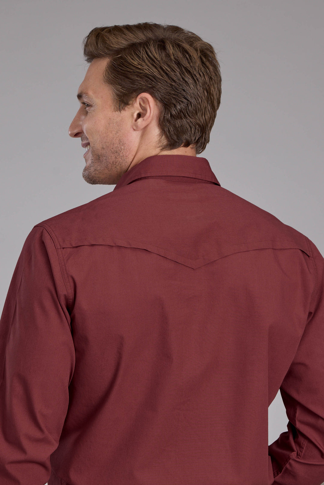 MENS RED SOLID POPLIN - RED LONG SLEEVE SNAP WESTERN SHIRT