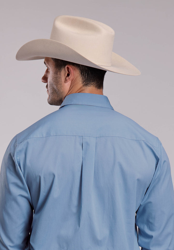 MENS ROPER SOLID POPLIN CHAMBRAY BLUE LONG SLEEVE SNAP SHIRT