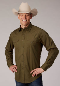 MENS LONG SLEEVE SNAP SOLID POPLIN COCOA WESTERN SHIRT