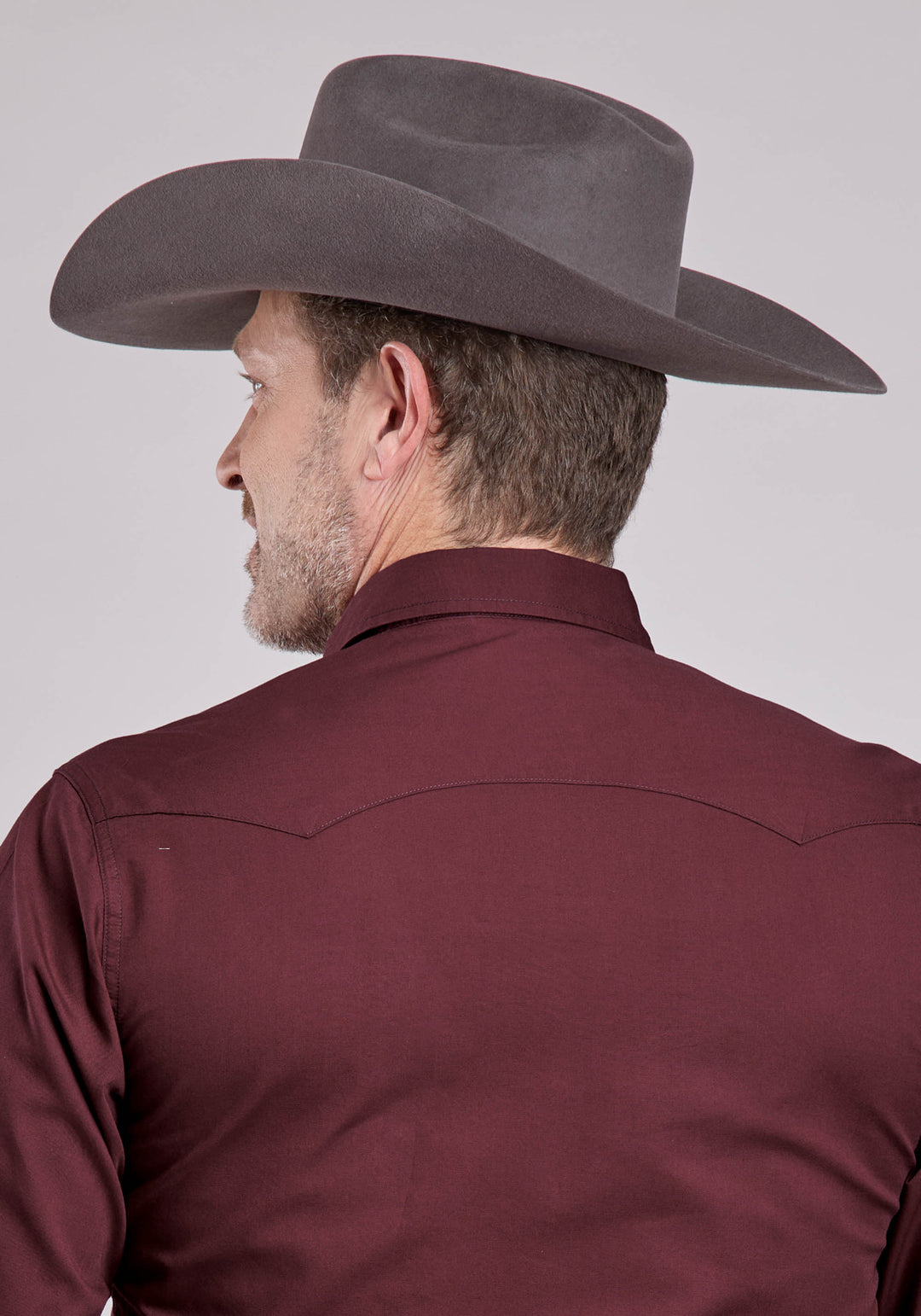 MENS LONG SLEEVE SNAP SOLID POPLIN - WINE WESTERN SHIRT