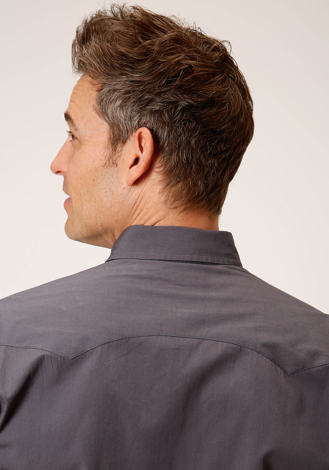 MENS LONG SLEEVE SNAP SOLID POPLIN  CHARCOAL WESTERN SHIRT