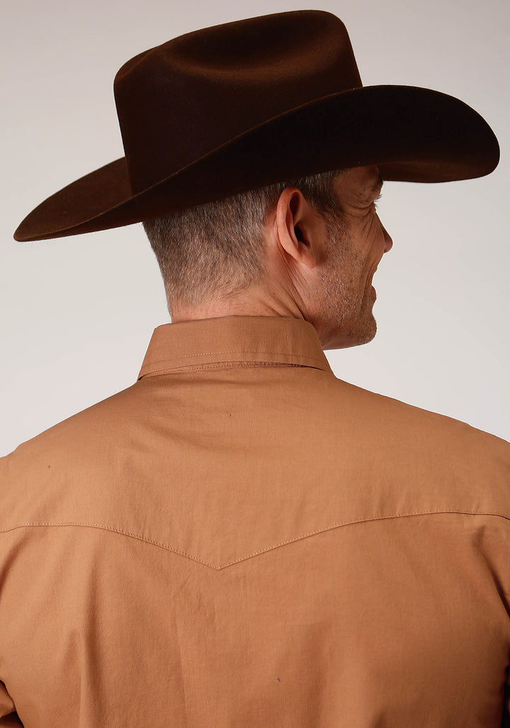MENS LONG SLEEVE SNAP SOLID POPLIN  CARAMEL WESTERN SHIRT