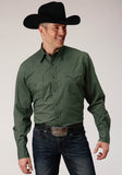 MENS LONG SLEEVE SNAP SOLID POPLIN  OLIVE WESTERN SHIRT