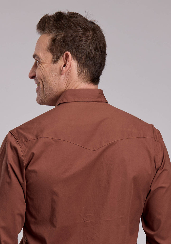 MENS ROPER SOLID SIENNA BROWN WESTERN SNAP SHIRT