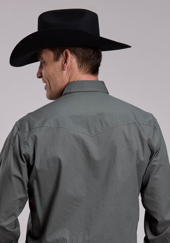 MENS ROPER SOLID DARK SAGE GREEN WESTERN SNAP SHIRT
