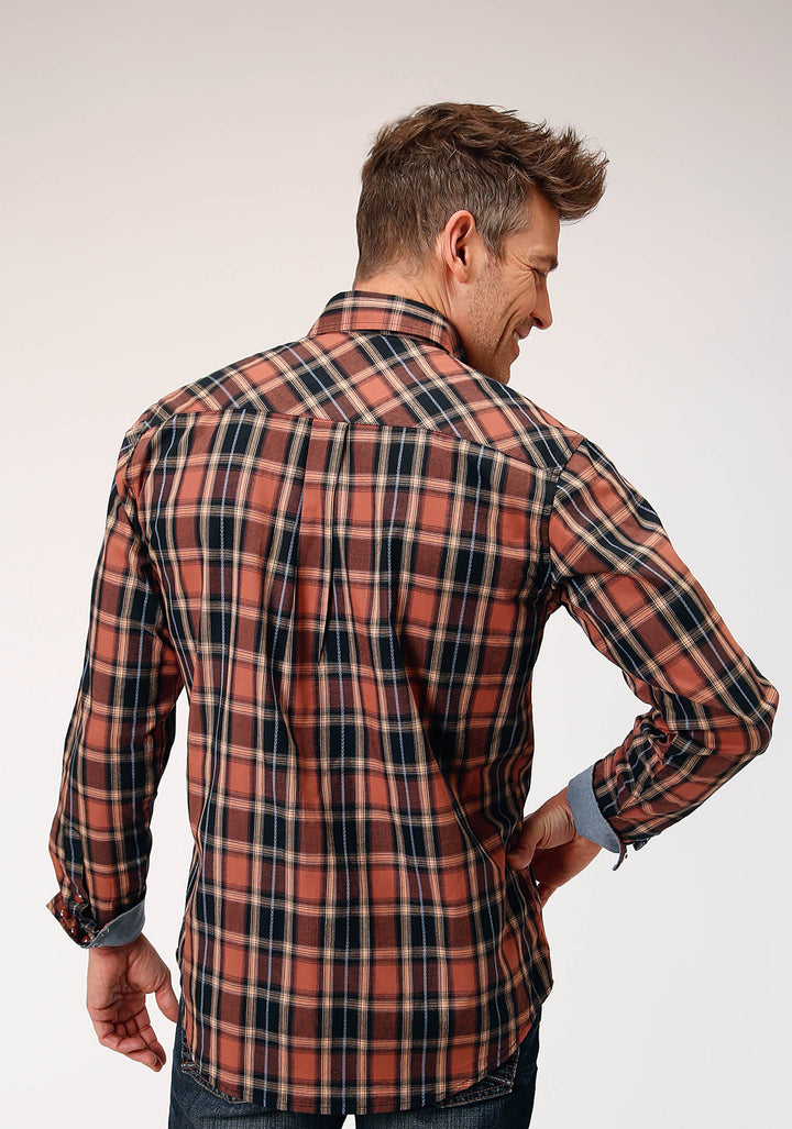 MENS LONG SLEEVE SNAP ARROW DOBBY PLAID WESTERN SHIRT