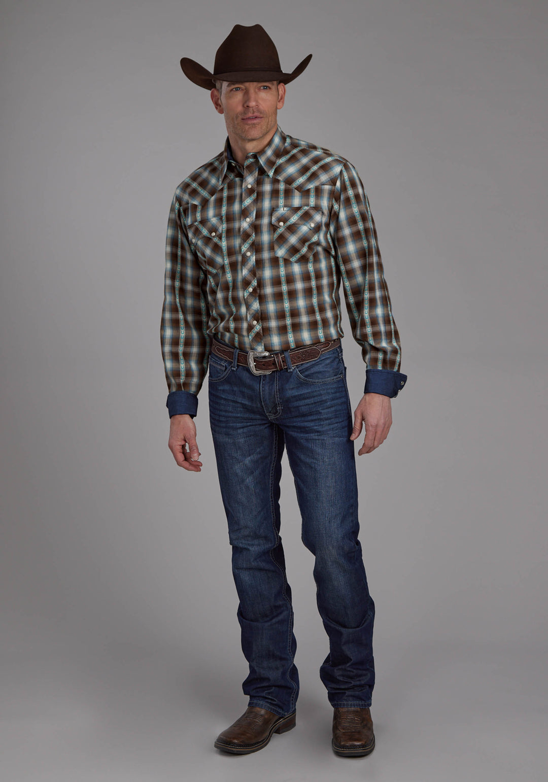 MENS HORSESHOE DOBBY LONG SLEEVE SNAP WESTERN SHIRT