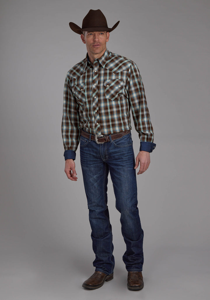 MENS HORSESHOE DOBBY LONG SLEEVE SNAP WESTERN SHIRT