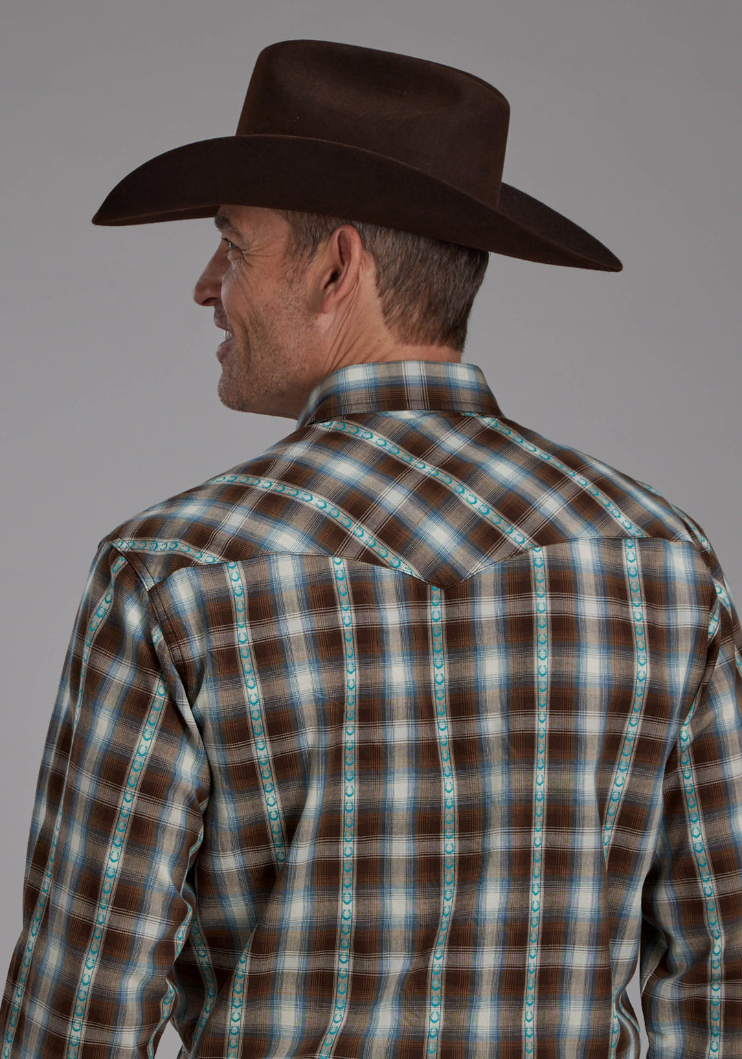 MENS HORSESHOE DOBBY LONG SLEEVE SNAP WESTERN SHIRT