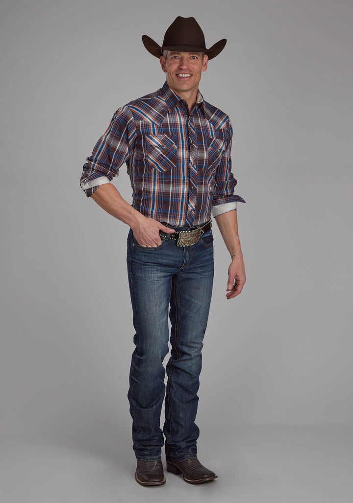 MENS ARROW DOBBY LONG SLEEVE SNAP WESTERN SHIRT