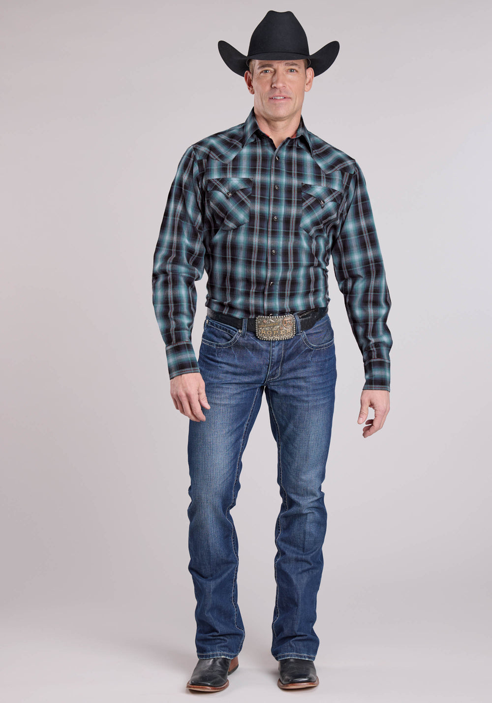 MENS LONG SLEEVE SNAP DIAMOND DOBBY WESTERN SHIRT