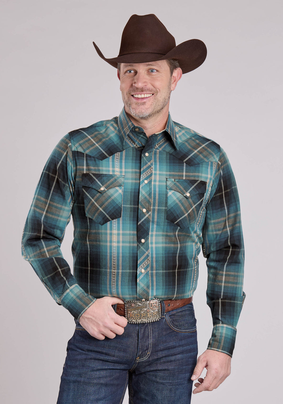 MENS ROPER AZTEC DOBBY LONG SLEEVE SNAP SHIRT