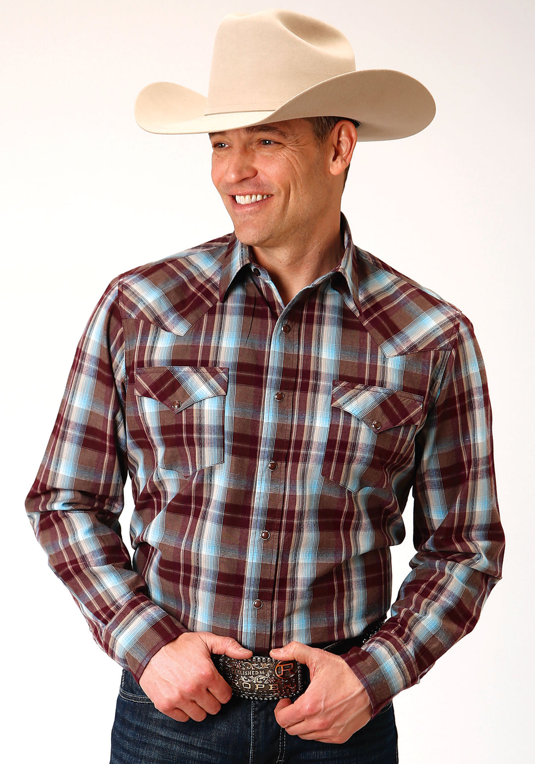 MENS LONG SLEEVE SNAP SOUTHWEST PLAID WESTERN SHIRT